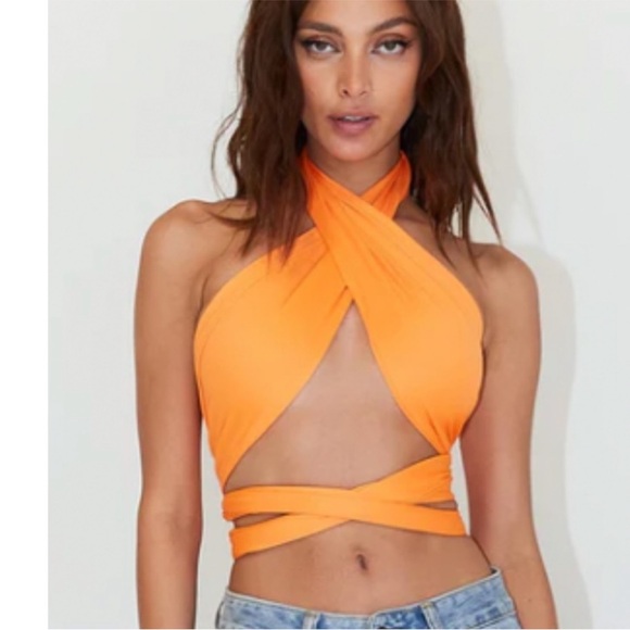 Orange Halter Wrap Top - Picture 3 of 6
